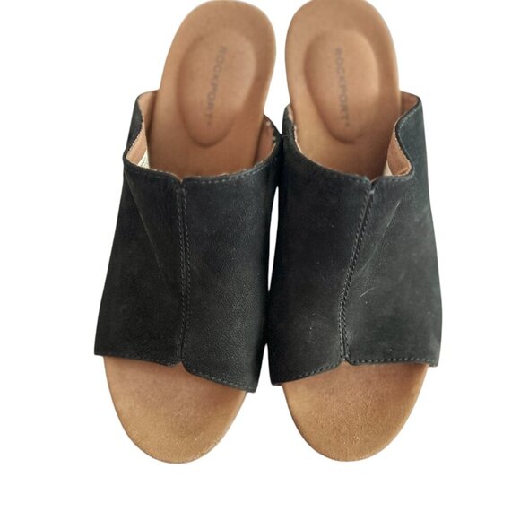 Rockport CH6142 Women's Sz 7 Black Leather Slip-On Block Heel Slide Sandal New - Picture 6 of 7